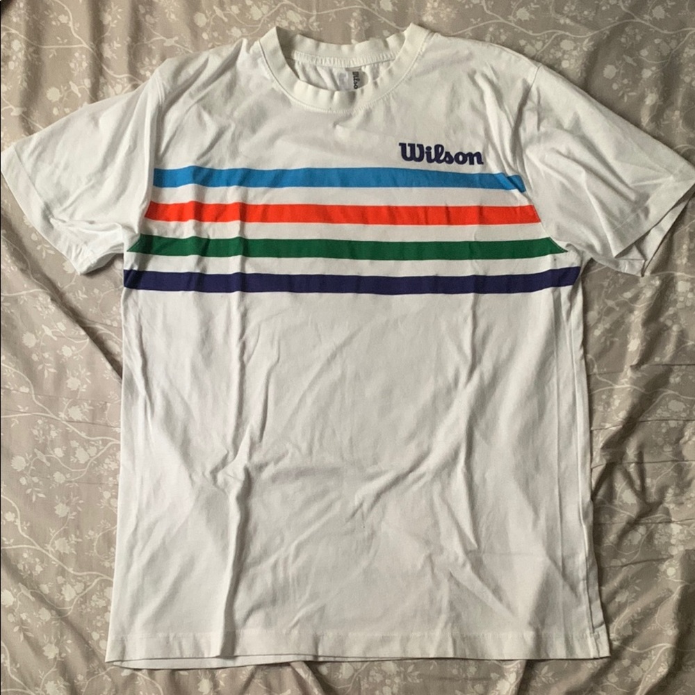 Wilson White and Blue Short Sleeve Tee with Retro Stripes